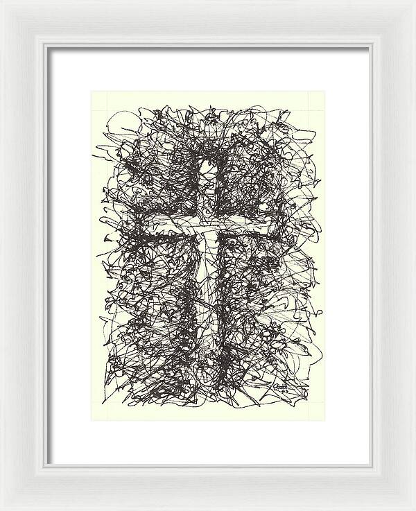 Chaos Order Cross 03 - Black and White - Framed Print