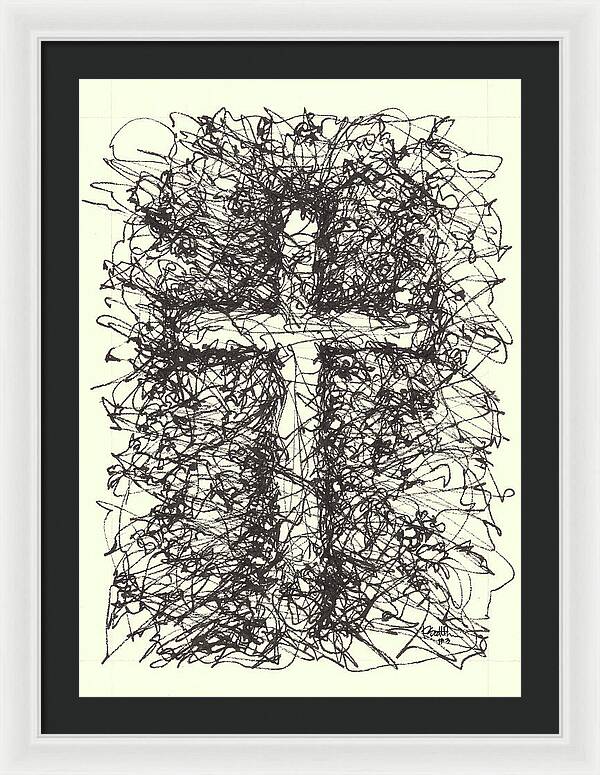 Chaos Order Cross 03 - Black and White - Framed Print