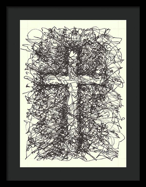 Chaos Order Cross 03 - Black and White - Framed Print