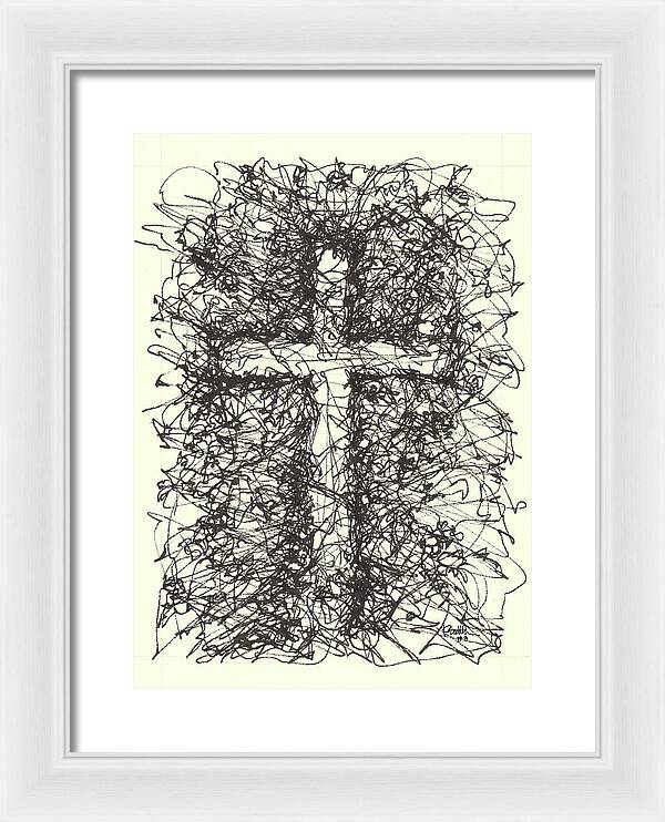 Chaos Order Cross 03 - Black and White - Framed Print