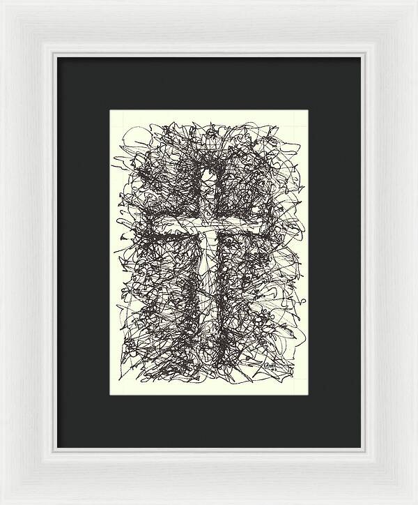 Chaos Order Cross 03 - Black and White - Framed Print