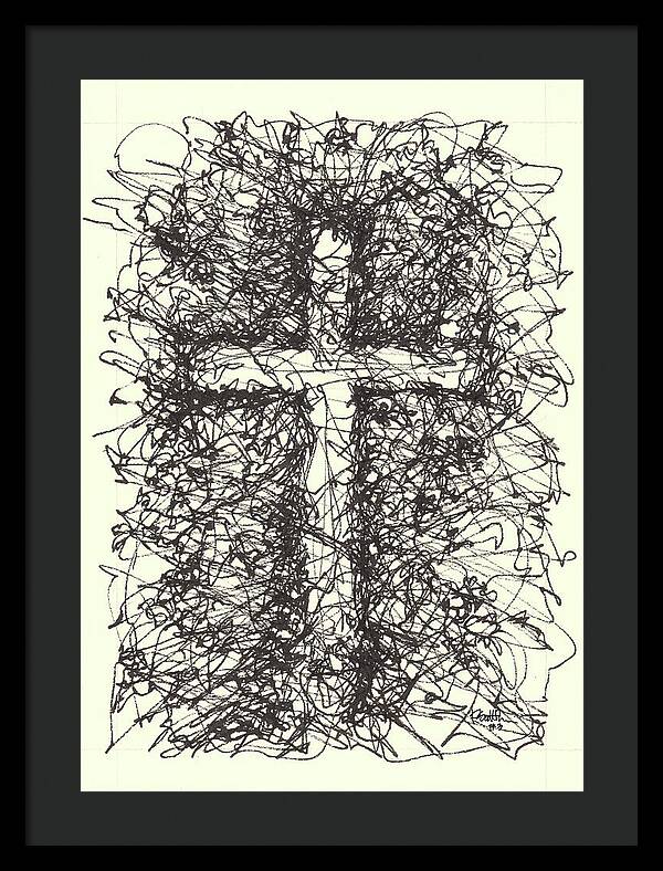 Chaos Order Cross 03 - Black and White - Framed Print