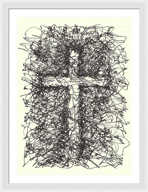 Chaos Order Cross 03 - Black and White - Framed Print