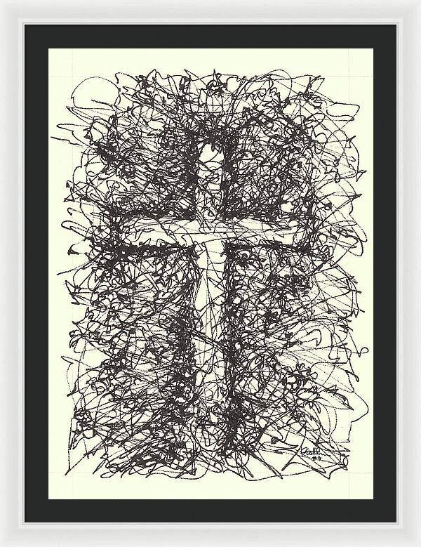 Chaos Order Cross 03 - Black and White - Framed Print