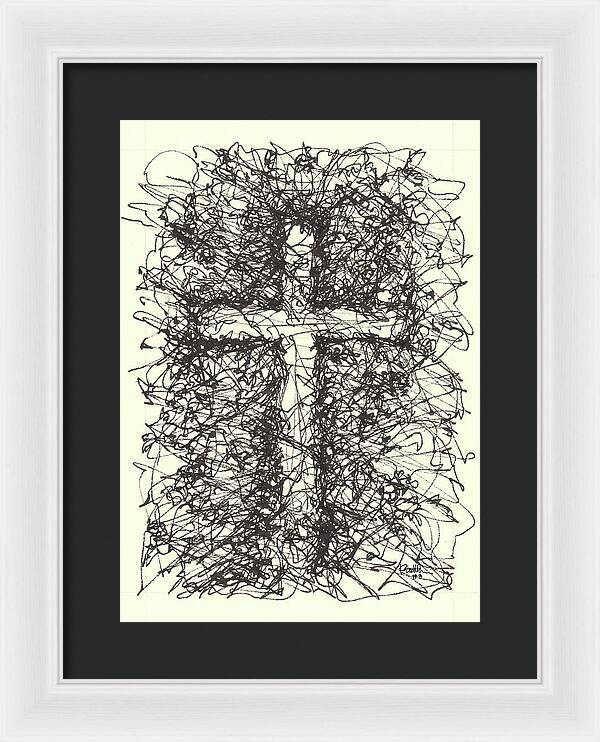 Chaos Order Cross 03 - Black and White - Framed Print