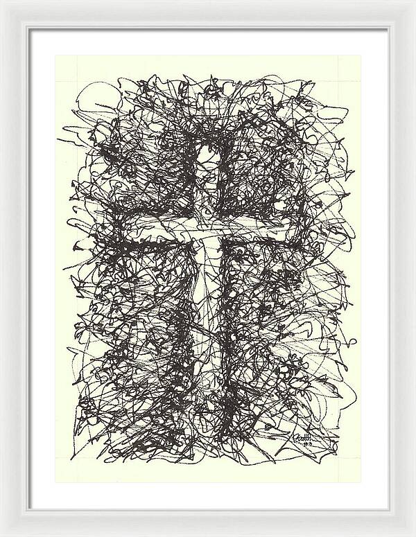 Chaos Order Cross 03 - Black and White - Framed Print