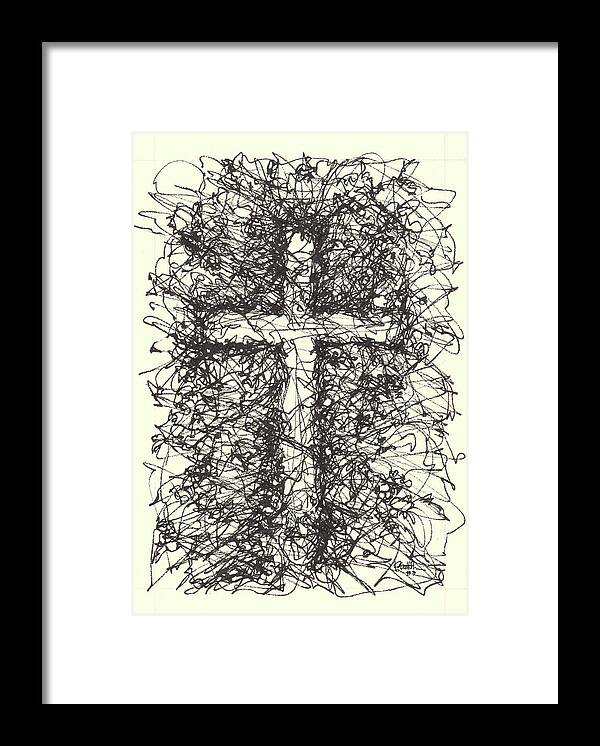 Chaos Order Cross 03 - Black and White - Framed Print