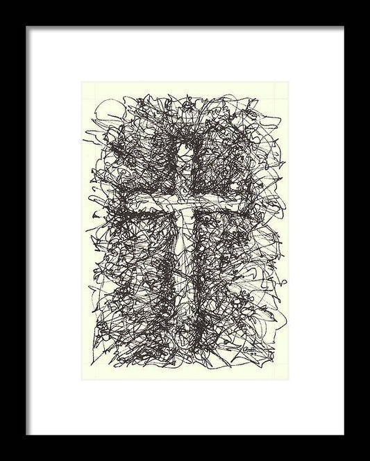 Chaos Order Cross 03 - Black and White - Framed Print
