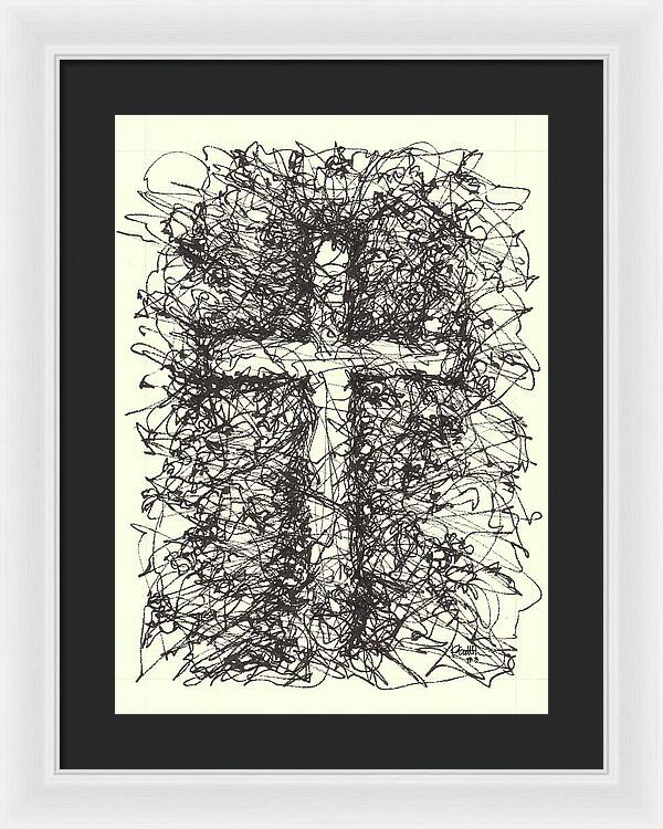 Chaos Order Cross 03 - Black and White - Framed Print