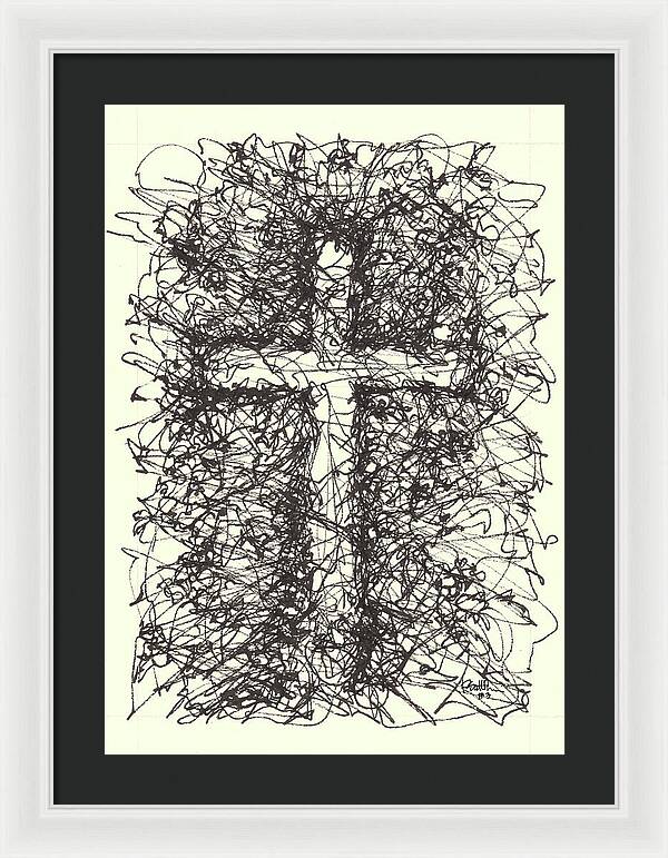 Chaos Order Cross 03 - Black and White - Framed Print