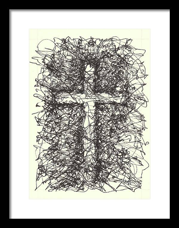Chaos Order Cross 03 - Black and White - Framed Print