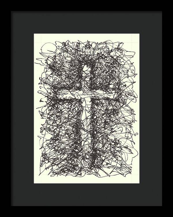 Chaos Order Cross 03 - Black and White - Framed Print