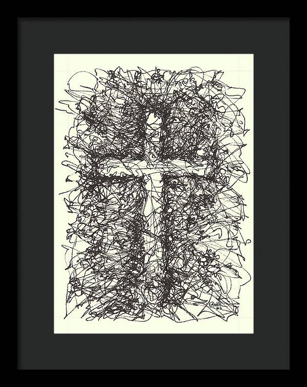 Chaos Order Cross 03 - Black and White - Framed Print