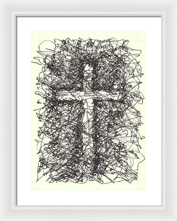 Chaos Order Cross 03 - Black and White - Framed Print