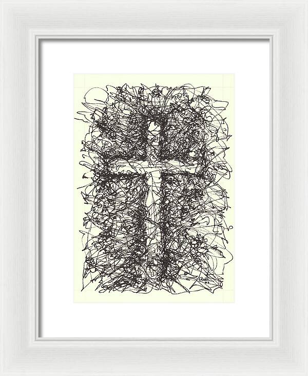Chaos Order Cross 03 - Black and White - Framed Print