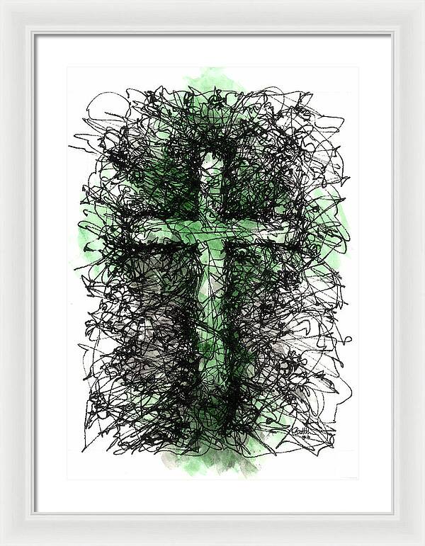Chaos Order Cross 03 - Joyful Green - Framed Print
