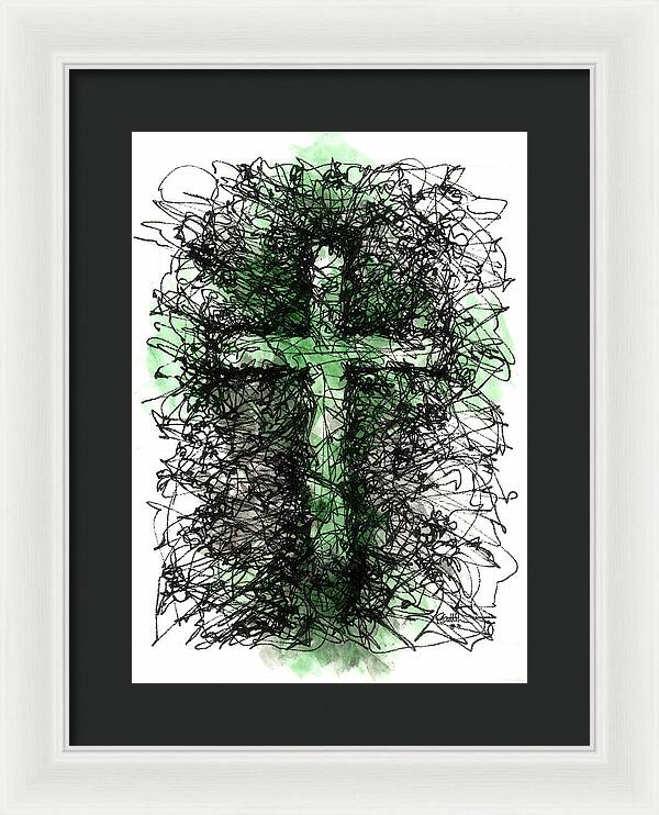 Chaos Order Cross 03 - Joyful Green - Framed Print