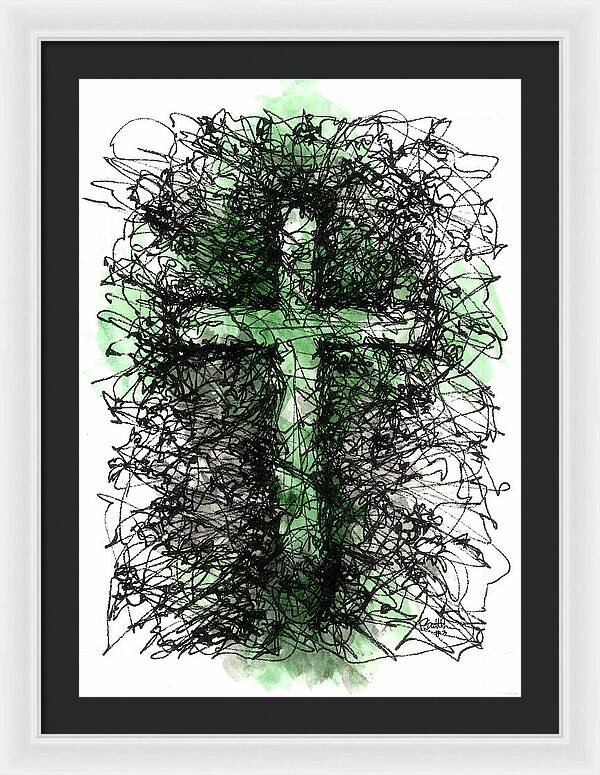 Chaos Order Cross 03 - Joyful Green - Framed Print