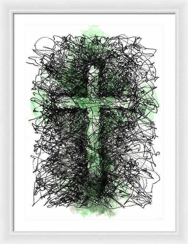 Chaos Order Cross 03 - Joyful Green - Framed Print