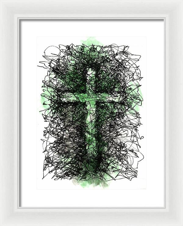 Chaos Order Cross 03 - Joyful Green - Framed Print