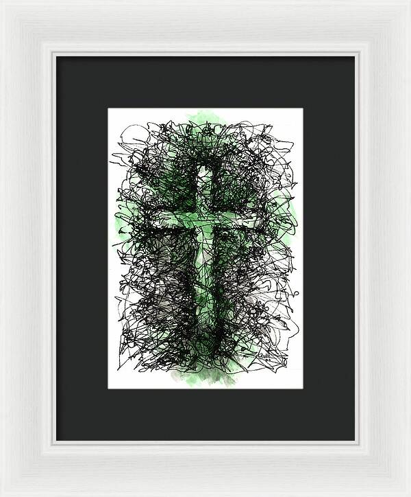 Chaos Order Cross 03 - Joyful Green - Framed Print
