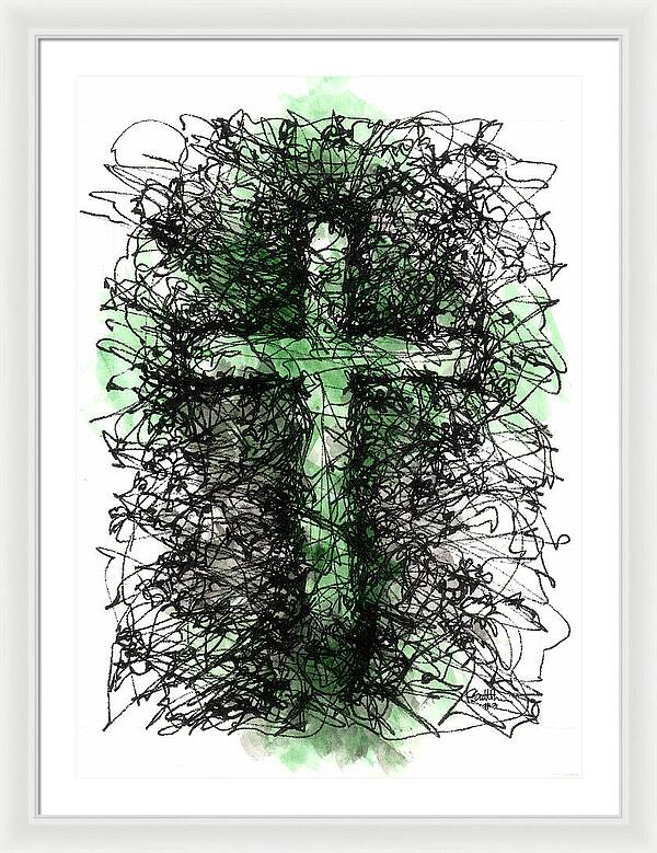 Chaos Order Cross 03 - Joyful Green - Framed Print