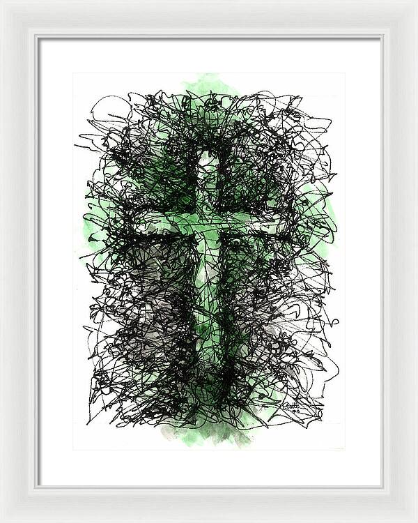 Chaos Order Cross 03 - Joyful Green - Framed Print