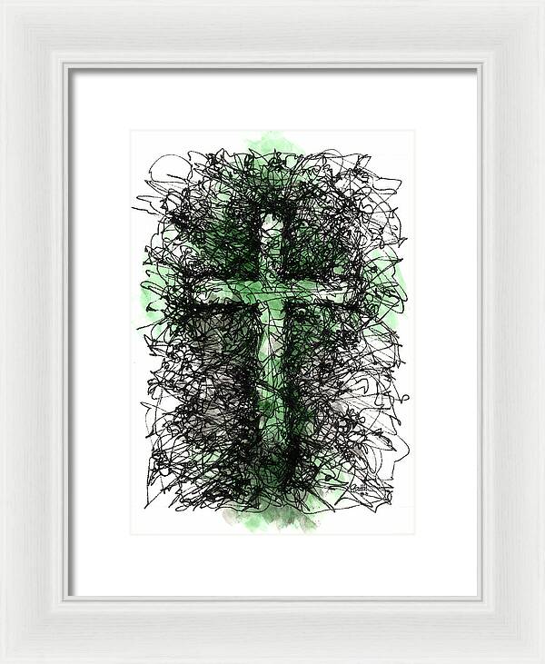 Chaos Order Cross 03 - Joyful Green - Framed Print