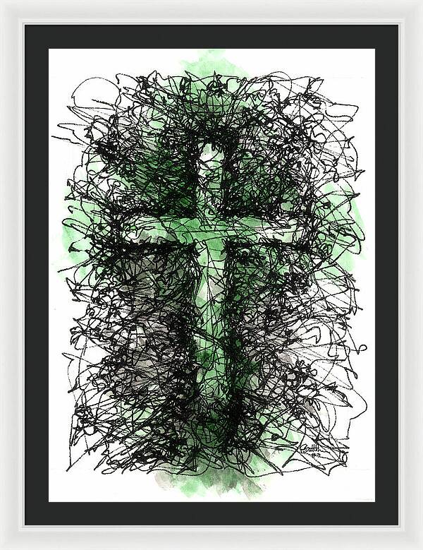 Chaos Order Cross 03 - Joyful Green - Framed Print