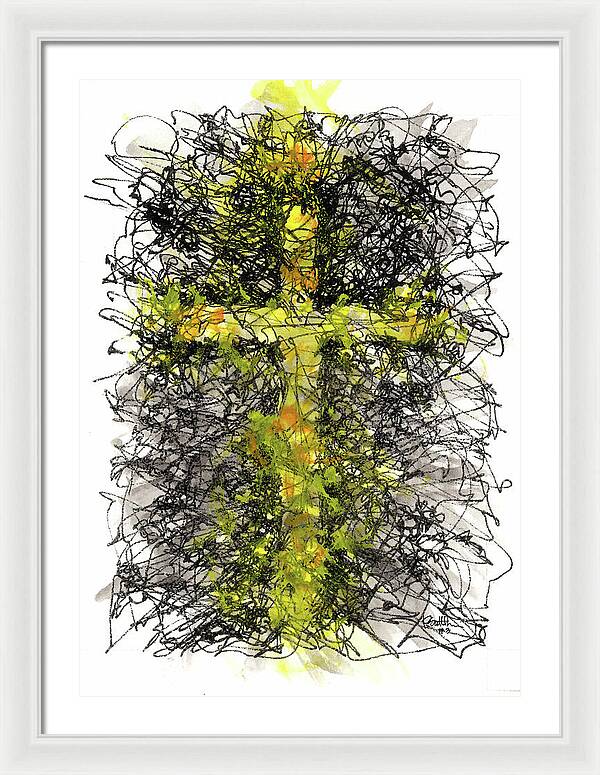 Chaos Order Cross 03 - Luminous Yellow - Framed Print