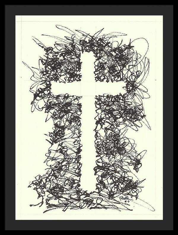 Chaos Order Cross 04 - Black and White - Framed Print