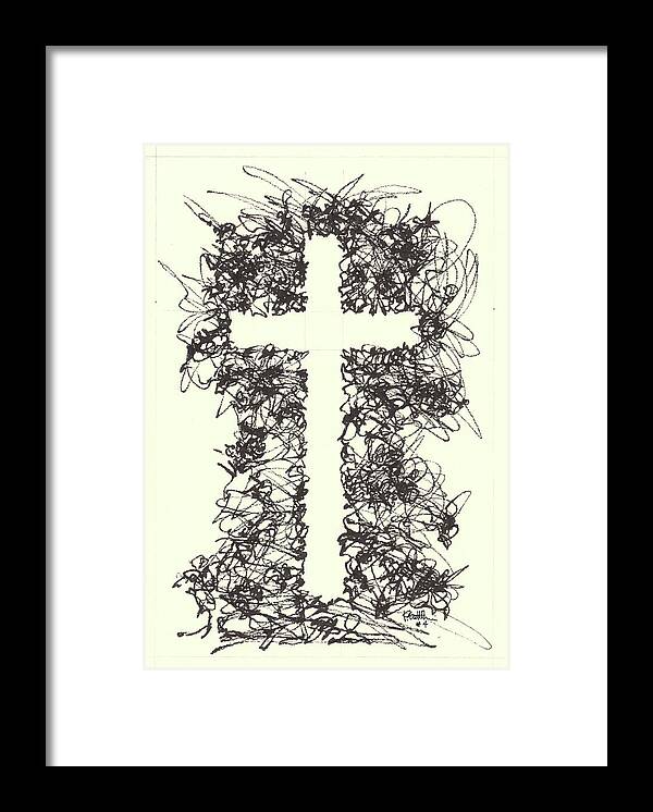 Chaos Order Cross 04 - Black and White - Framed Print