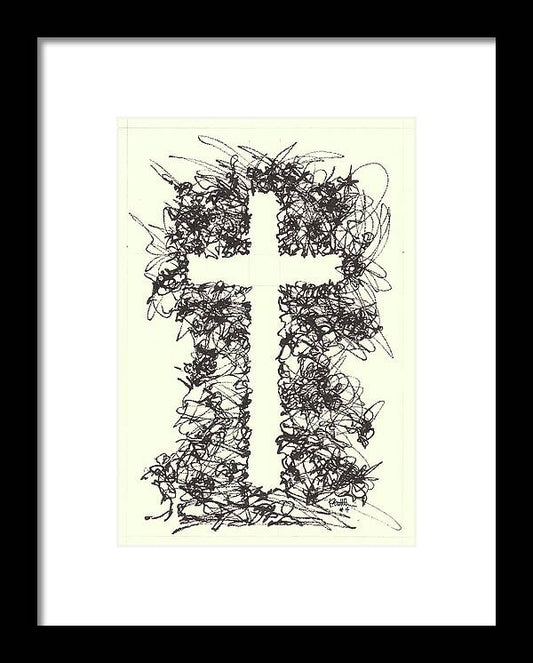 Chaos Order Cross 04 - Black and White - Framed Print