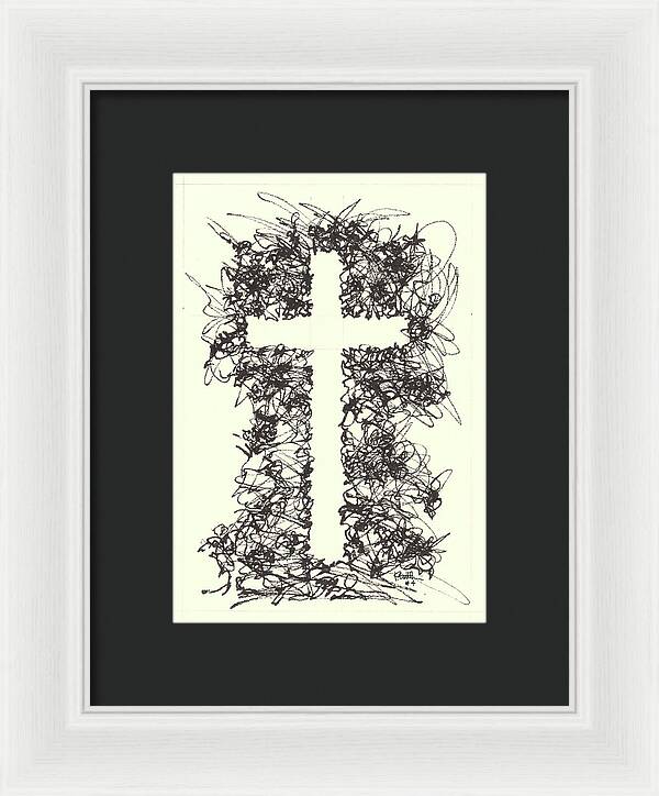 Chaos Order Cross 04 - Black and White - Framed Print