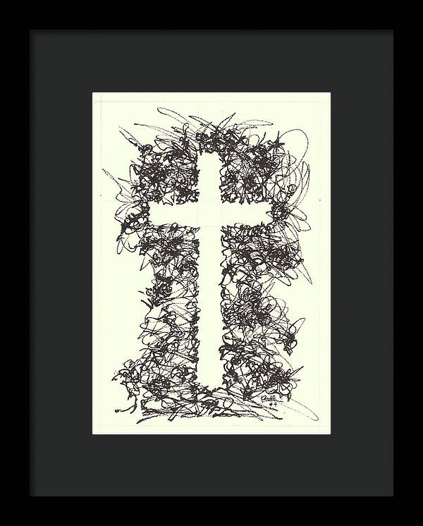Chaos Order Cross 04 - Black and White - Framed Print