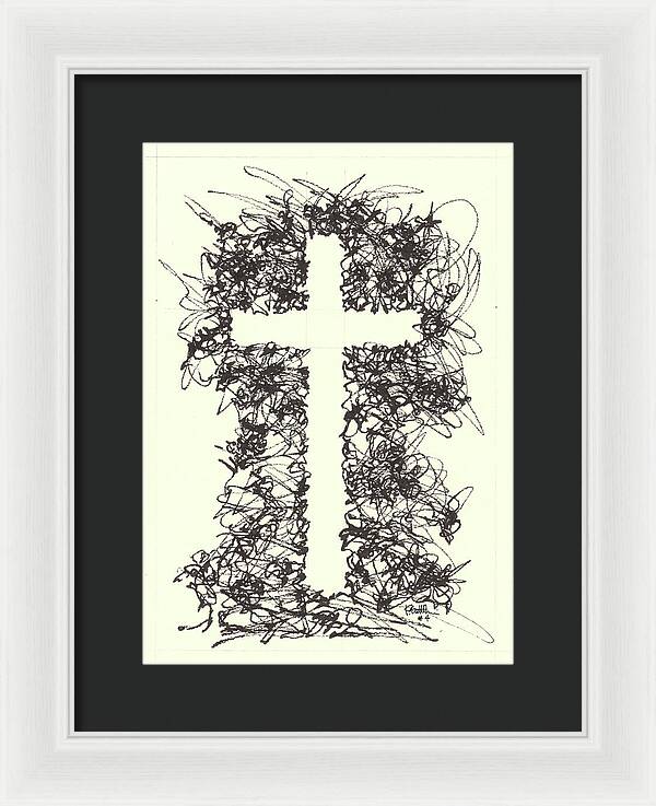 Chaos Order Cross 04 - Black and White - Framed Print