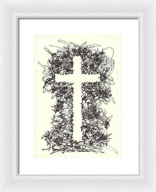 Chaos Order Cross 04 - Black and White - Framed Print