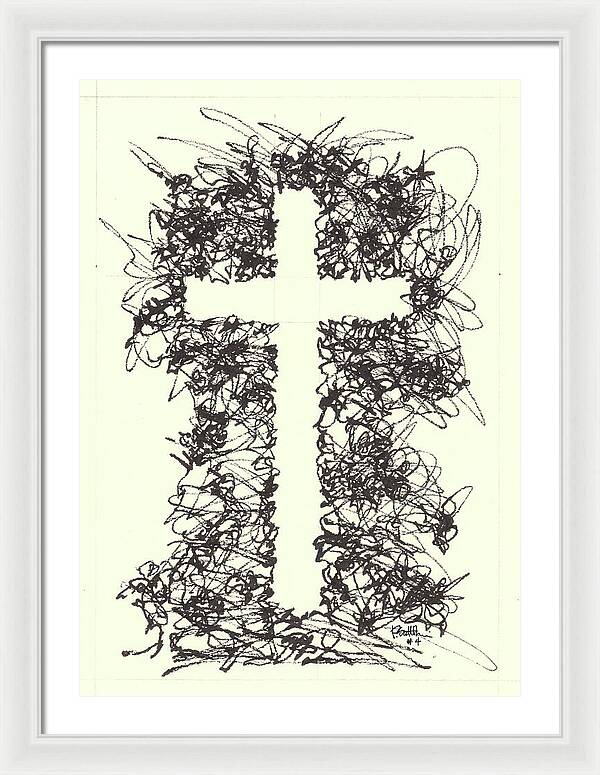 Chaos Order Cross 04 - Black and White - Framed Print