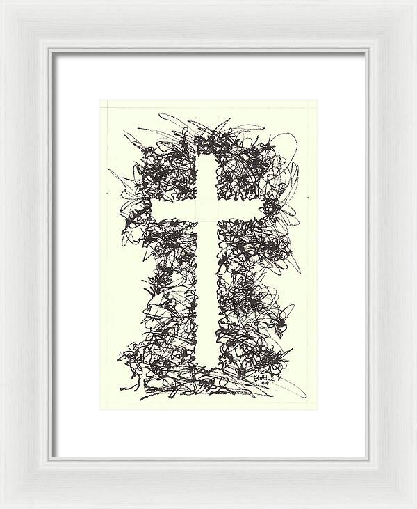 Chaos Order Cross 04 - Black and White - Framed Print