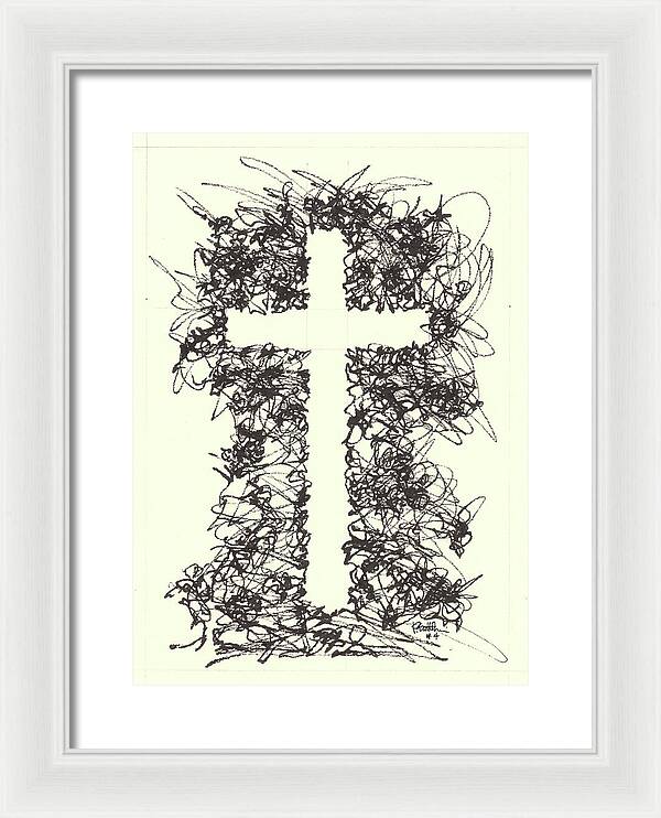 Chaos Order Cross 04 - Black and White - Framed Print