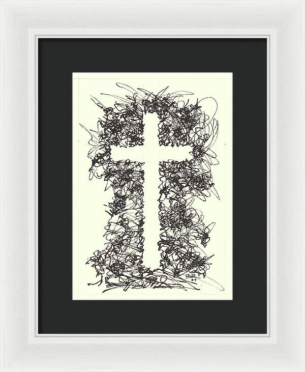 Chaos Order Cross 04 - Black and White - Framed Print