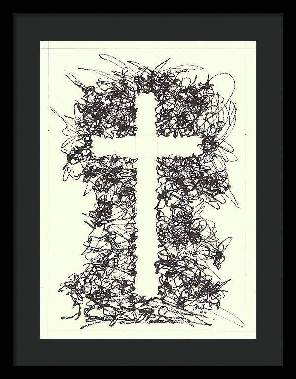 Chaos Order Cross 04 - Black and White - Framed Print