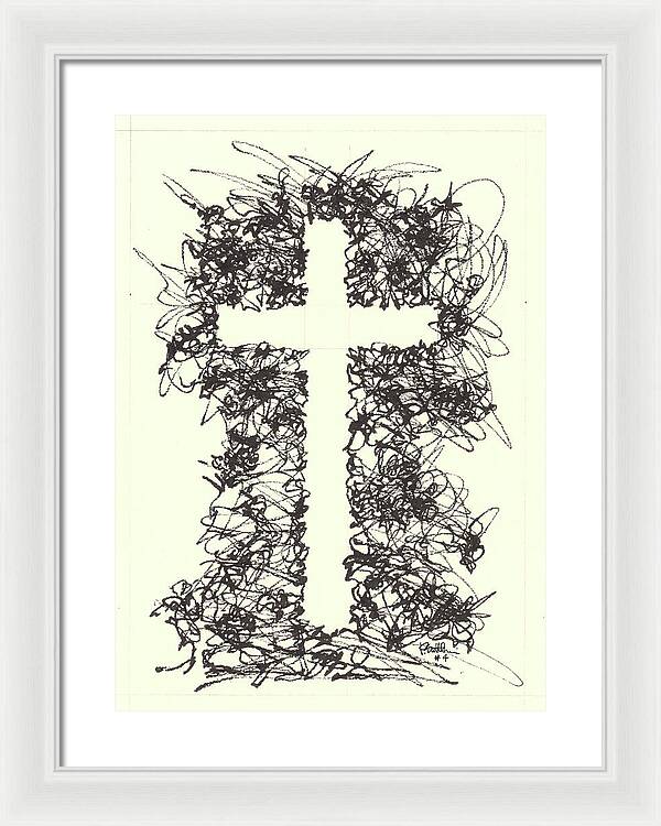 Chaos Order Cross 04 - Black and White - Framed Print