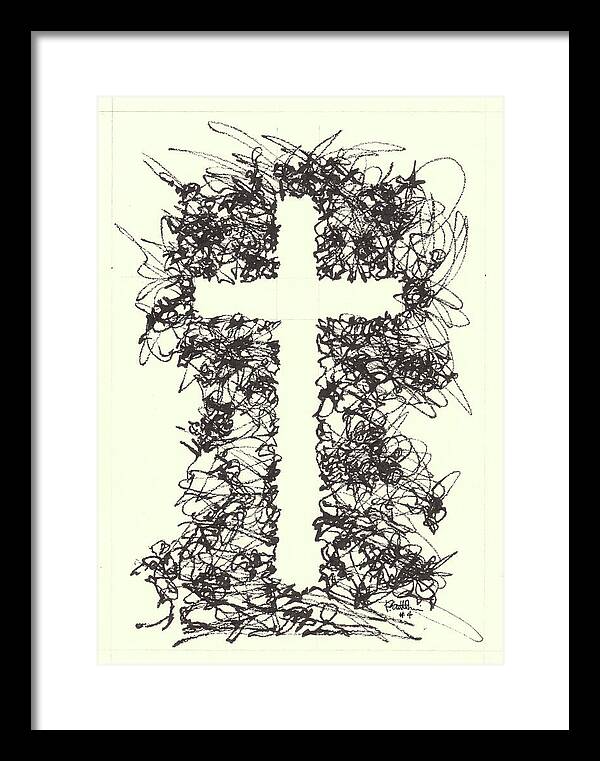 Chaos Order Cross 04 - Black and White - Framed Print