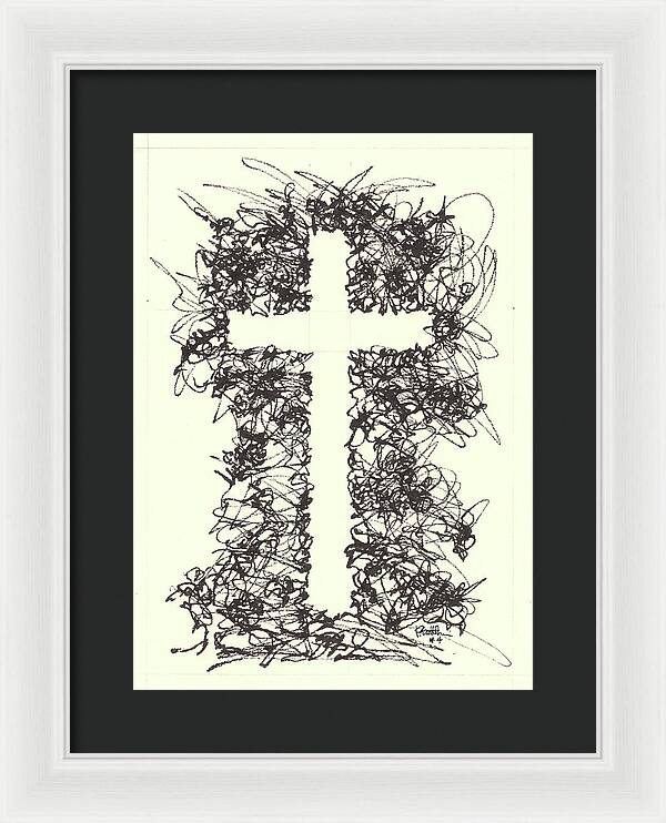 Chaos Order Cross 04 - Black and White - Framed Print