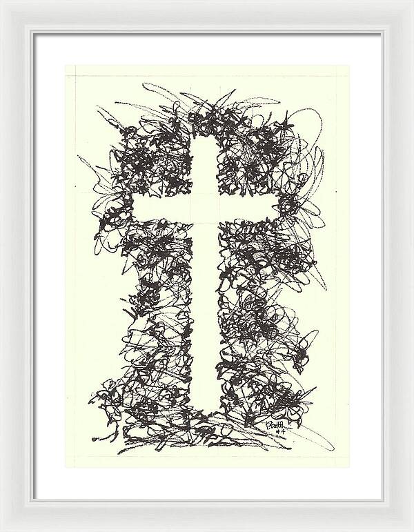 Chaos Order Cross 04 - Black and White - Framed Print