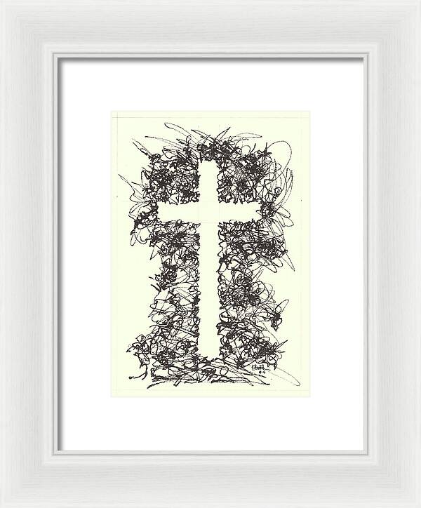 Chaos Order Cross 04 - Black and White - Framed Print