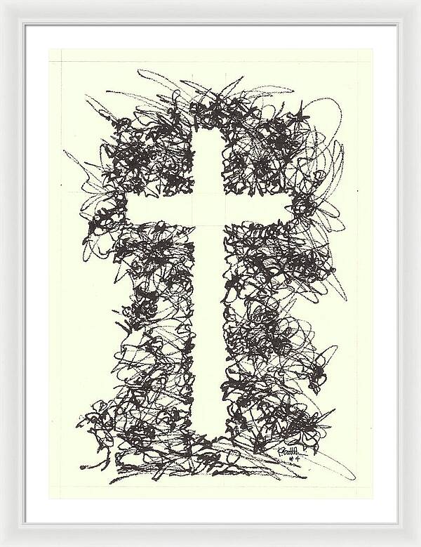 Chaos Order Cross 04 - Black and White - Framed Print