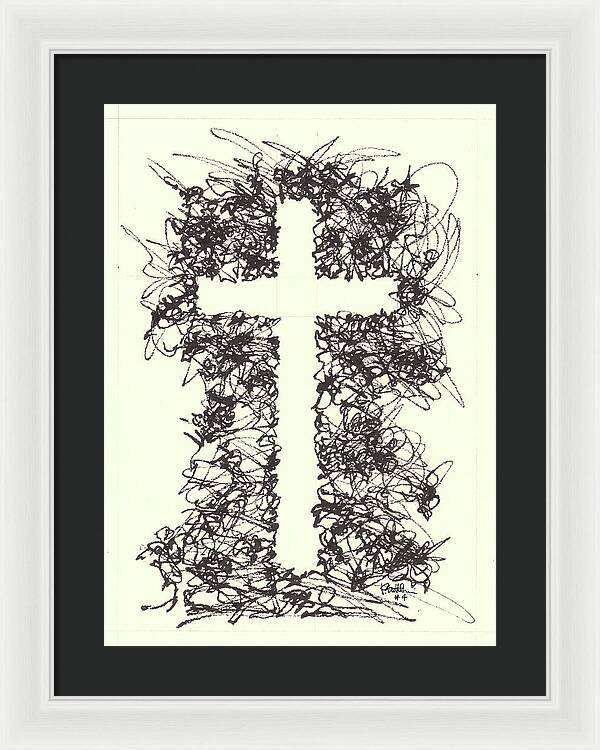 Chaos Order Cross 04 - Black and White - Framed Print