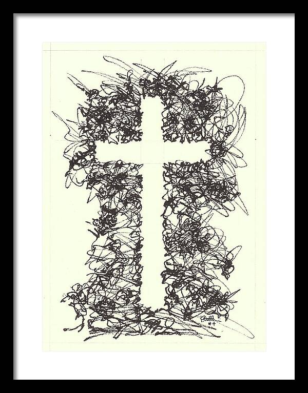 Chaos Order Cross 04 - Black and White - Framed Print